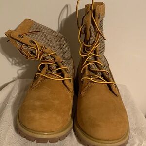 Timberland Wheat Brown Knit-Cuff Lace-Up Ankle Boots
